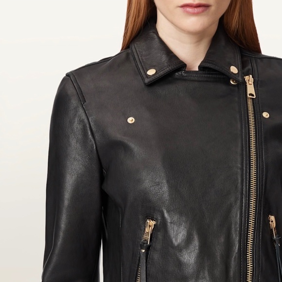All Saints leather biker jacket gold hardware size 2. Never worn